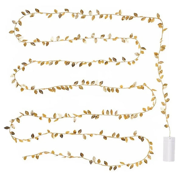 2M 20LED Golden Leaves String Fairy Lights For Wedding