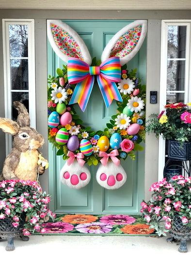 Door Cover Decoration Plush Rabbit Wreath Easter Egg C