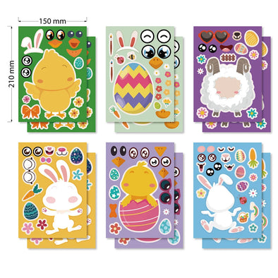 12Pcs Easter Bunny Puzzle Stickers Cartoon Rabbit Chick