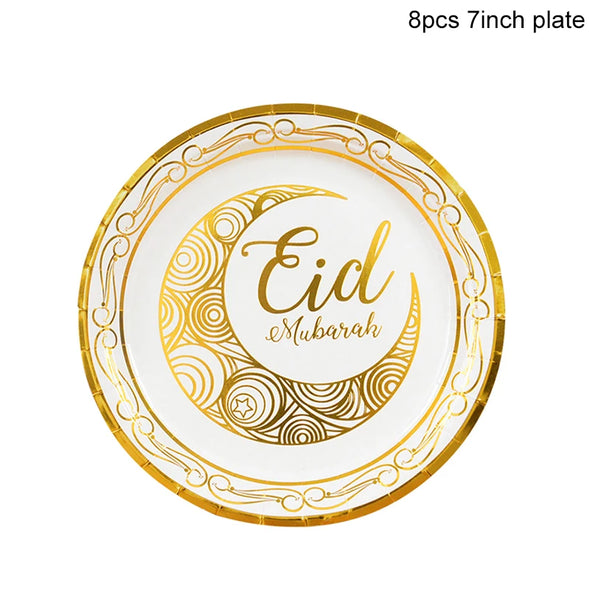 Eid Mubarak Disposable Tableware Gold Plate Cup Banner