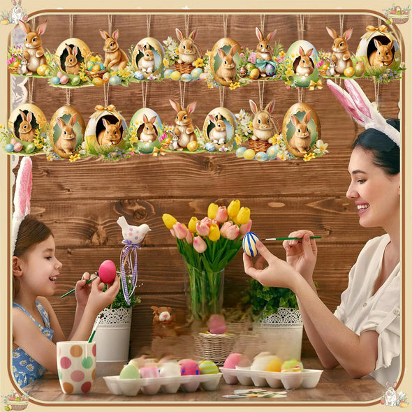 18pcs/set Easter ornament, 2D wooden pendant