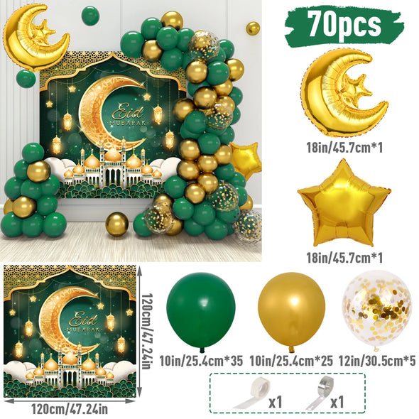 Eid Mubarak Green Gold Balloon Garland Arch