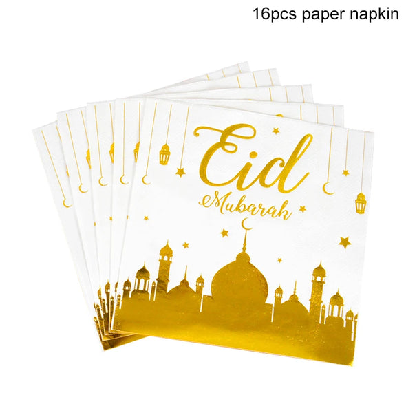 Eid Mubarak Disposable Tableware Gold Plate Cup Banner