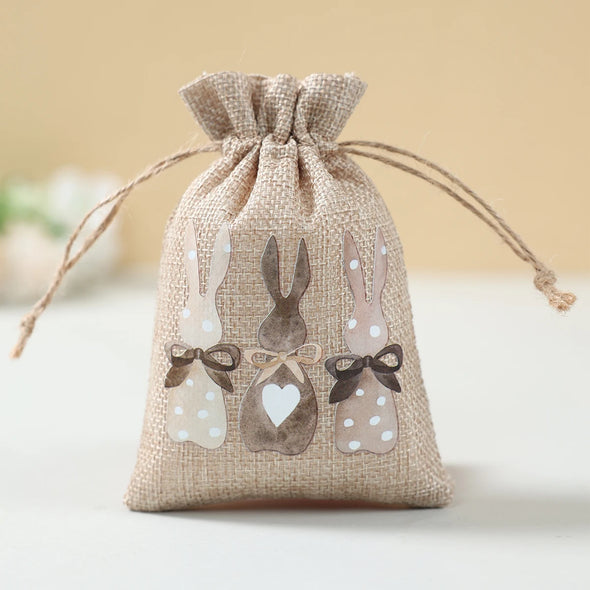 6Pcs Easter Linen Gift Bag Bunny Candy Cookie