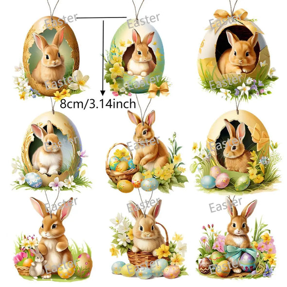 18pcs/set Easter ornament, 2D wooden pendant