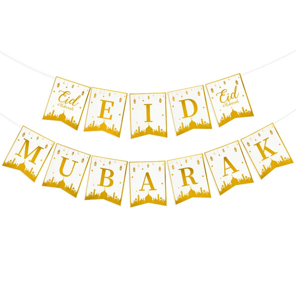 Eid Mubarak Disposable Tableware Gold Plate Cup Banner