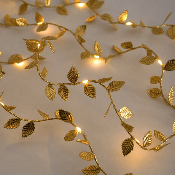 2M 20LED Golden Leaves String Fairy Lights For Wedding