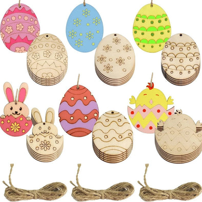 12pcs Wooden Rabbit Chick Pendants Creative Egg hanging