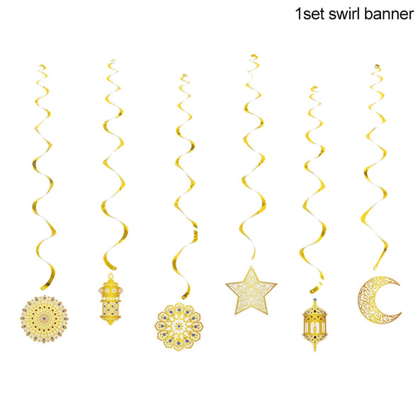 Eid Mubarak Disposable Tableware Gold Plate Cup Banner