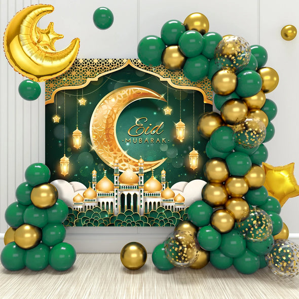 Eid Mubarak Green Gold Balloon Garland Arch