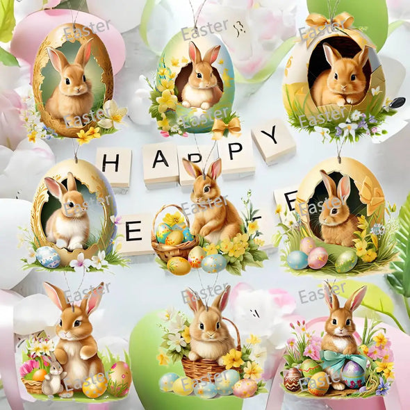 18pcs/set Easter ornament, 2D wooden pendant