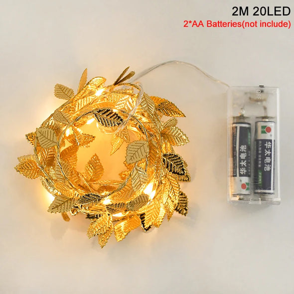 2M 20LED Golden Leaves String Fairy Lights For Wedding