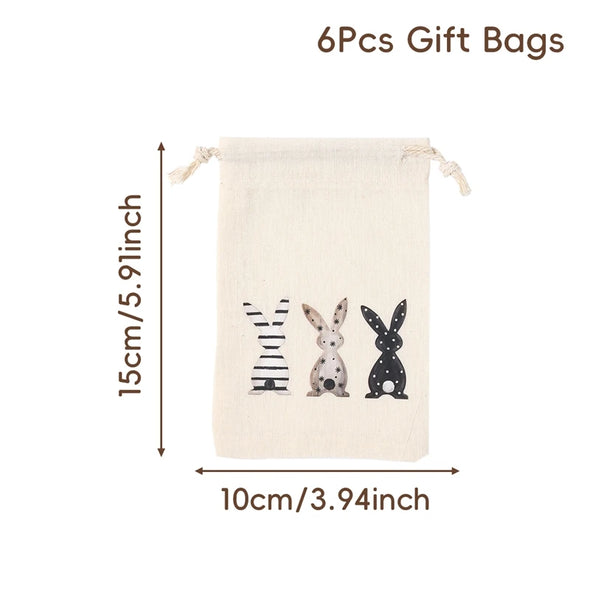 6Pcs Easter Linen Gift Bag Bunny Candy Cookie