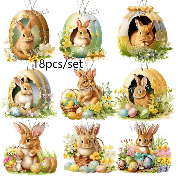 18pcs/set Easter ornament, 2D wooden pendant