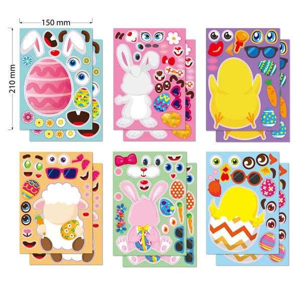 12Pcs Easter Bunny Puzzle Stickers Cartoon Rabbit Chick