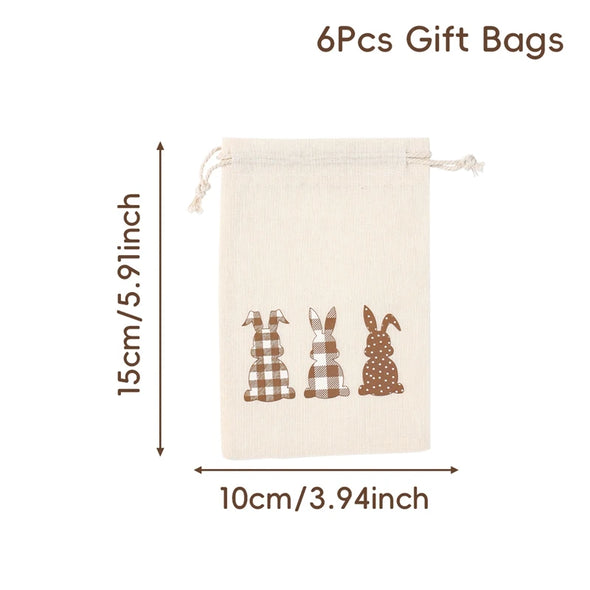 6Pcs Easter Linen Gift Bag Bunny Candy Cookie