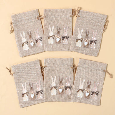 6Pcs Easter Linen Gift Bag Bunny Candy Cookie