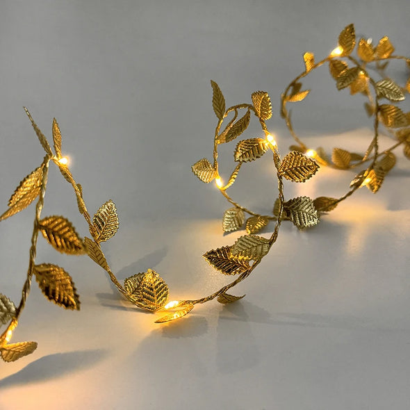 2M 20LED Golden Leaves String Fairy Lights For Wedding