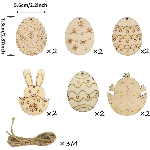 12pcs Wooden Rabbit Chick Pendants Creative Egg hanging